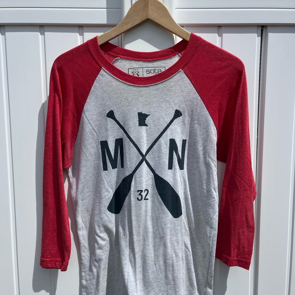 Women's Red and Gray Long Sleeve Tee